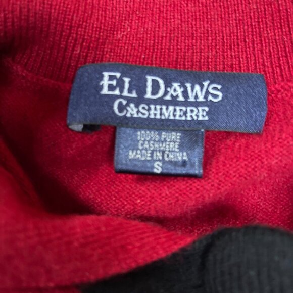 El Daws Womens Pure Cashmere Sweater Small Long Sleeve Button High Collar Red - Picture 3 of 9